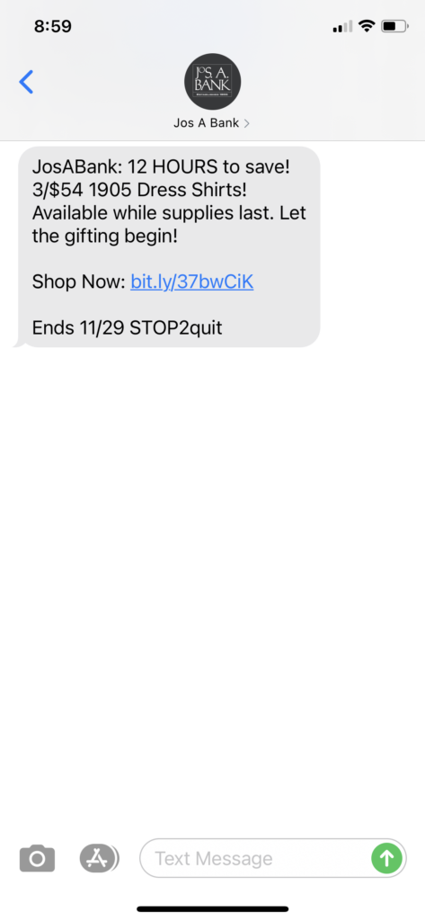 Jos A Bank Text Message Marketing Example - 11.29.2020.PNG