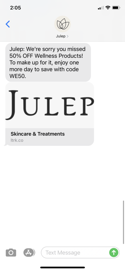 Julep Text Message Marketing Example - 11.07.2020