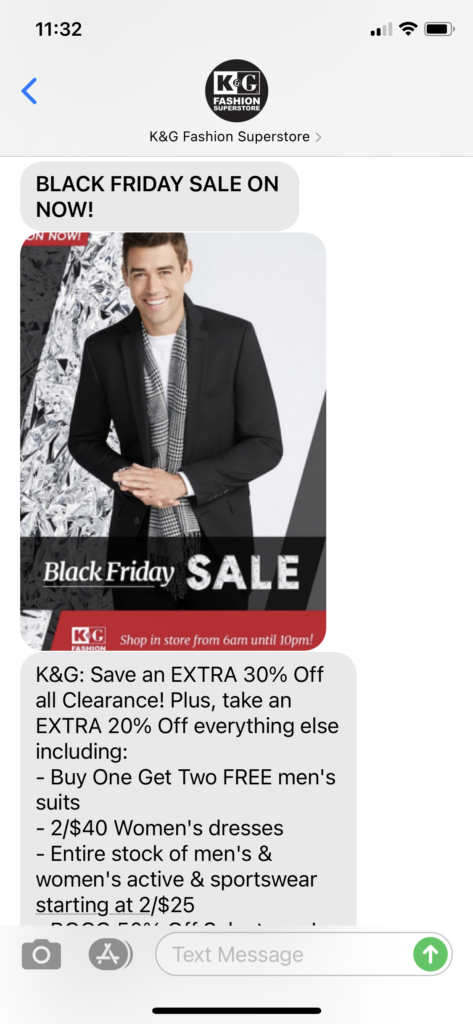 K&G Fashion Text Message Marketing Example - 11.27.2020.PNG