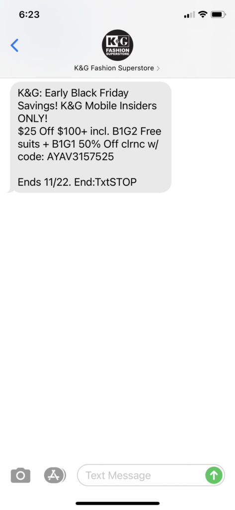 K&G Superstore Text Message Marketing Example - 11.20.2020.PNG