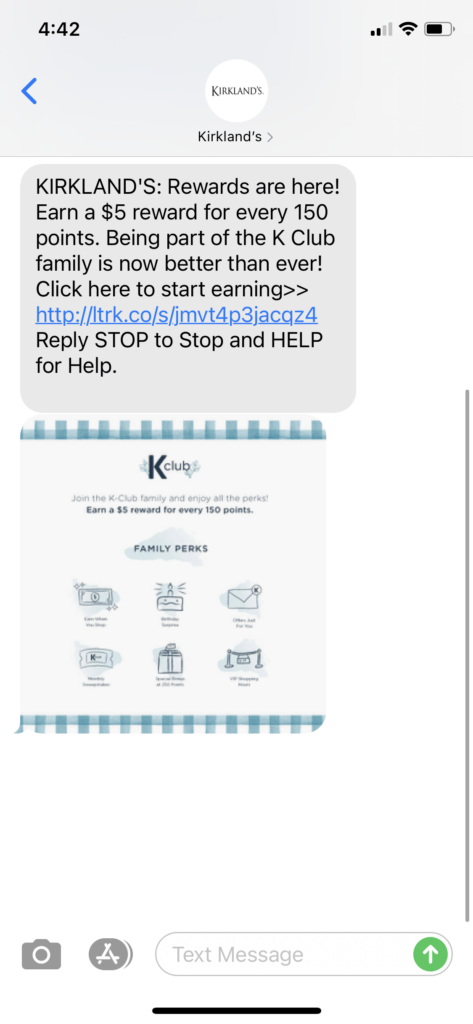 Kirklands Text Message Marketing Example - 11.04.2020