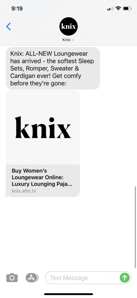 Knix Text Message Marketing Example - 11.14.2020