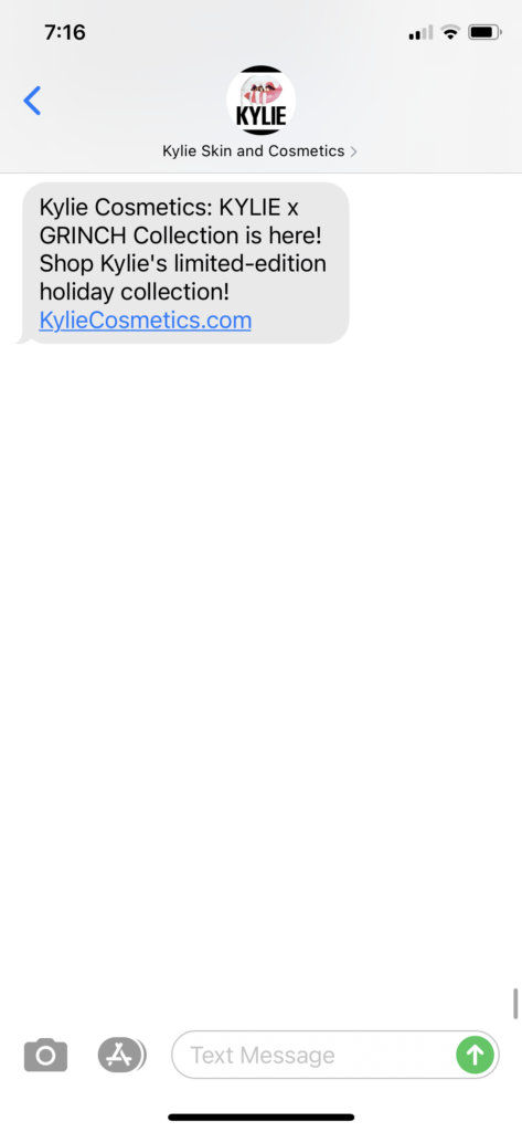 Kylie Skin and Cosmetics Text Message Marketing Example - 11.19.2020.PNG