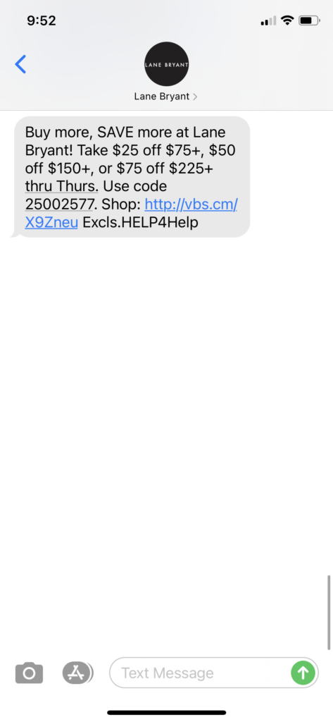 Lane Bryant Text Message Marketing Example - 11.13.2020