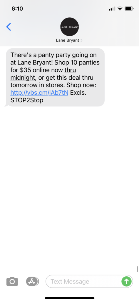 Lane Bryant Text Message Marketing Example - 11.20.2020.PNG