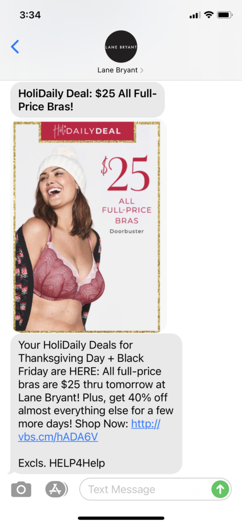 Lane Bryant Text Message Marketing Example - 11.26.2020.PNG