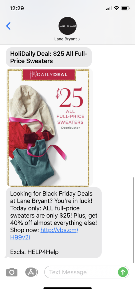 Lane Bryant Text Message Marketing Example - 11.27.2020.PNG