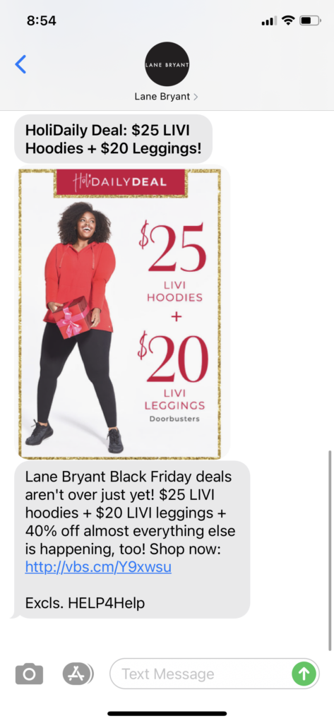 Lane Bryant Text Message Marketing Example - 11.29.2020.PNG