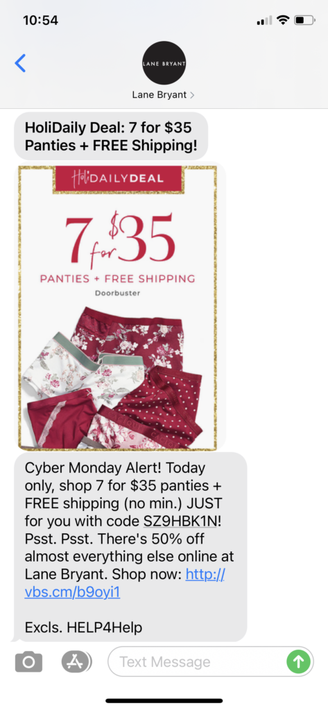 Lane Bryant Text Message Marketing Example - 11.30.2020.PNG