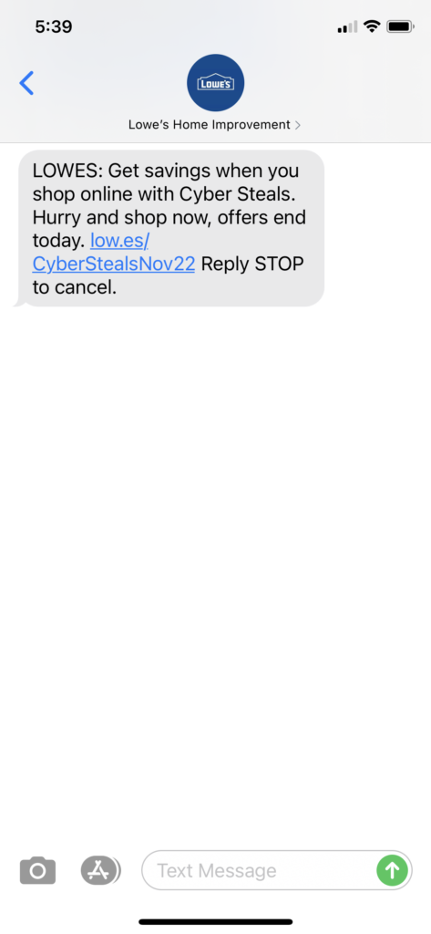 Lowe's Text Message Marketing Example - 11.22.2020.PNG