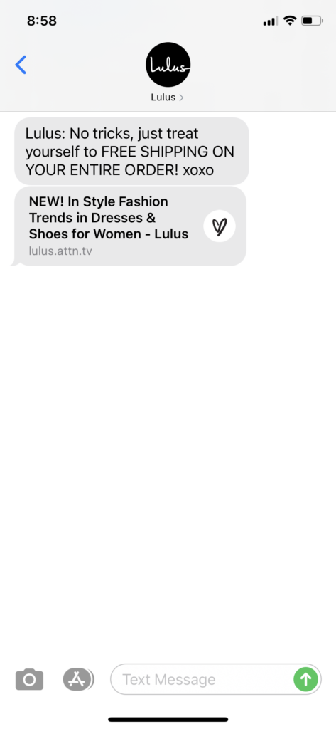 Lulus Text Message Marketing Example - 10.31.2020