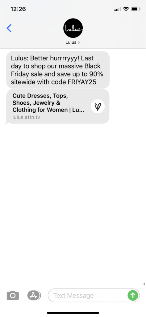 Lulus Text Message Marketing Example - 11.27.2020.PNG