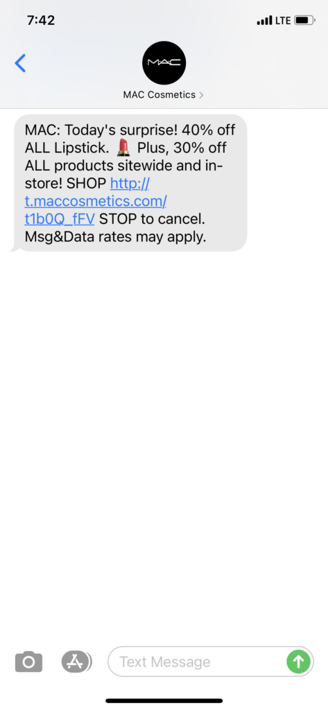 MAC Cosmetics Text Message Marketing Example - 11.25.2020.PNG