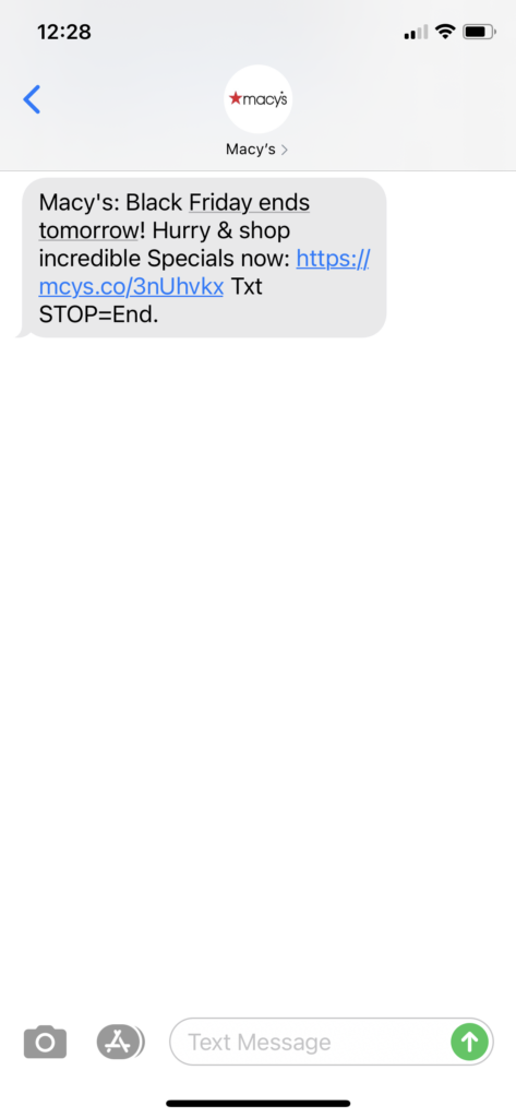 Macy's Text Message Marketing Example - 11.27.2020.PNG