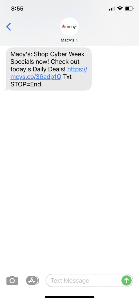 Macy's Text Message Marketing Example - 11.29.2020.PNG