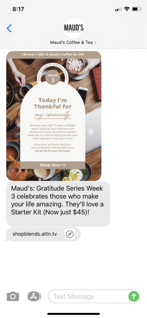 Maud's Coffee and Tea Text Message Marketing Example - 11.18.2020.PNG