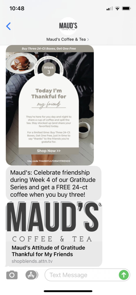 Maud's Coffee and Tea Text Message Marketing Example - 11.23.2020.PNG