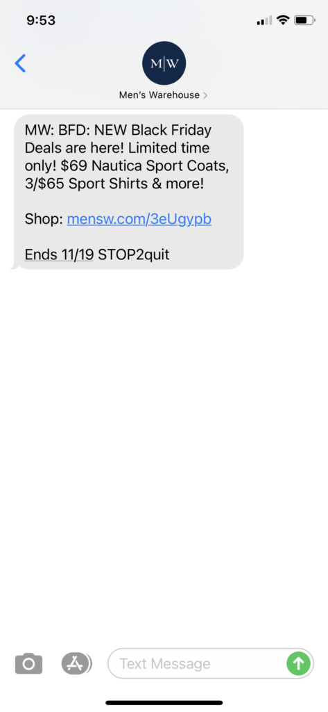 Men's Warehouse Text Message Marketing Example - 11.13.2020.PNG