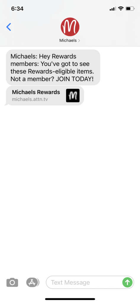 Michaels Text Message Marketing Example - 11.06.2020