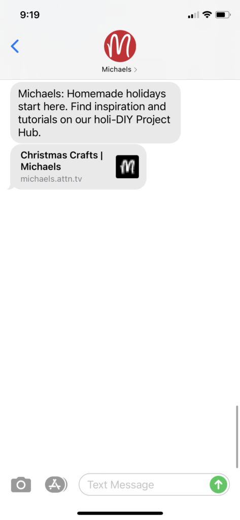 Michaels Text Message Marketing Example - 11.14.2020