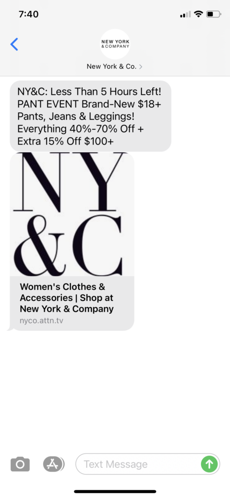 New York and Co Text Message Marketing Example - 11.08.2020