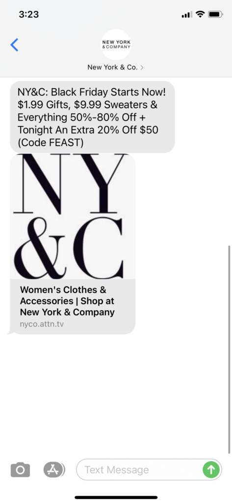 New York and Co Text Message Marketing Example - 11.26.2020.PNG