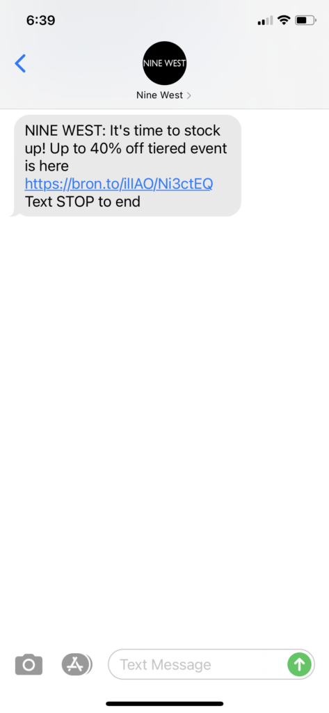 Nine West Text Message Marketing Example - 11.06.2020