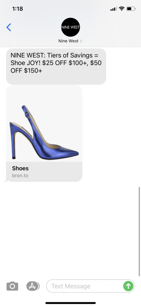 Nine West Text Message Marketing Example - 11.16.2020