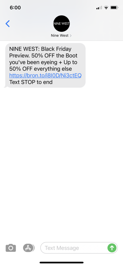Nine West Text Message Marketing Example - 11.21.2020.PNG