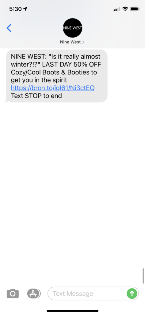 Nine West Text Message Marketing Example - 11.23.2020.PNG