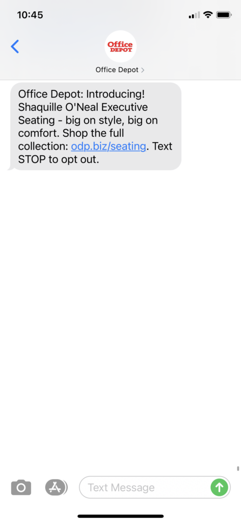Office Depot Text Message Marketing Example - 10.29.2020