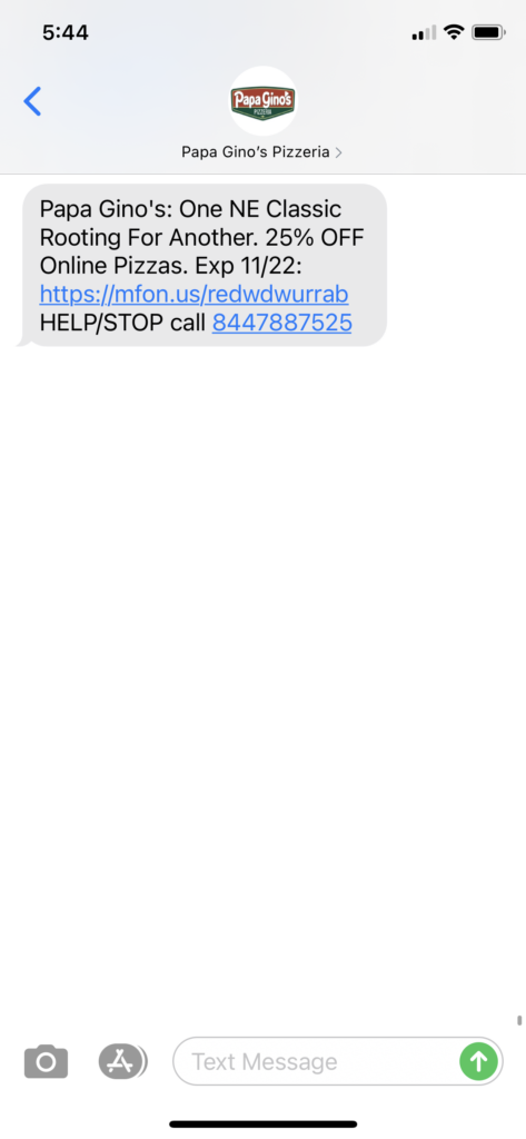 Papa Gino's Pizza Text Message Marketing Example - 11.22.2020.PNG