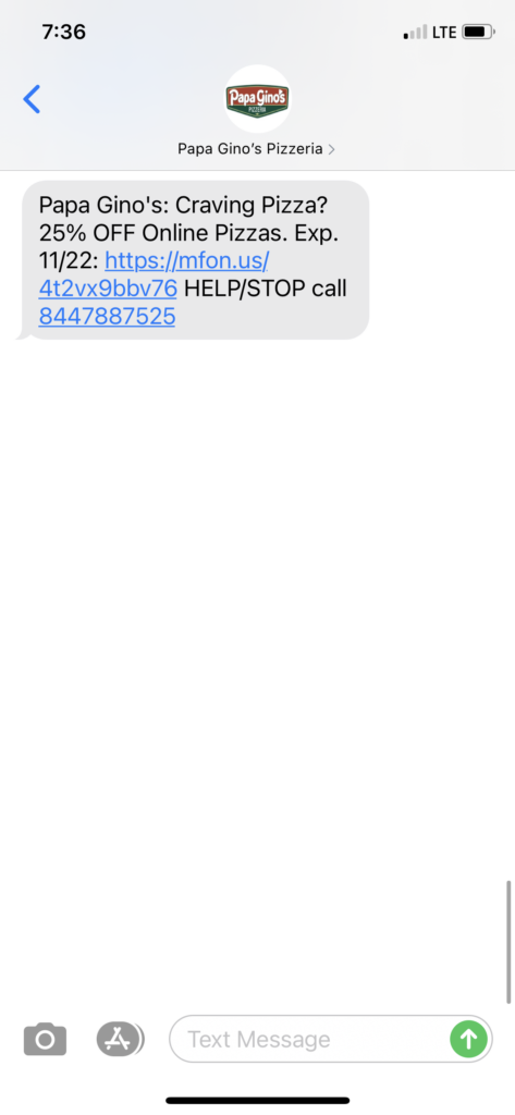 Papa Ginos Text Message Marketing Example - 11.19.2020.PNG