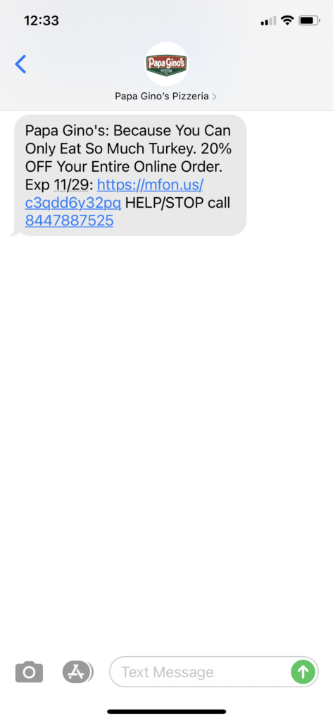 Papa Gino's Text Message Marketing Example - 11.27.2020.PNG