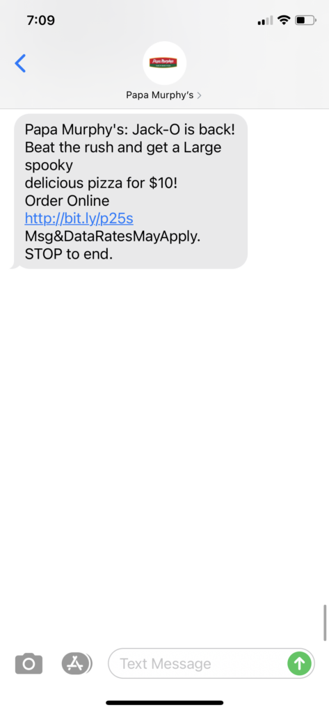 Papa Murphy's Text Message Marketing Example - 10.30.2020