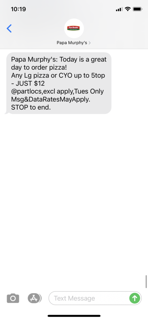 Papa Murphy's Text Message Marketing Example - 11.03.2020