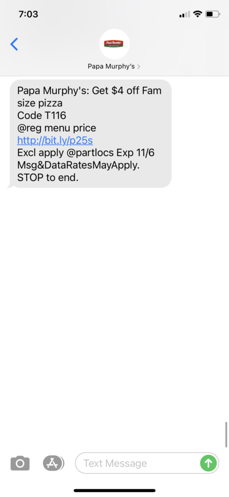 Papa Murphy's Text Message Marketing Example - 11.05.2020
