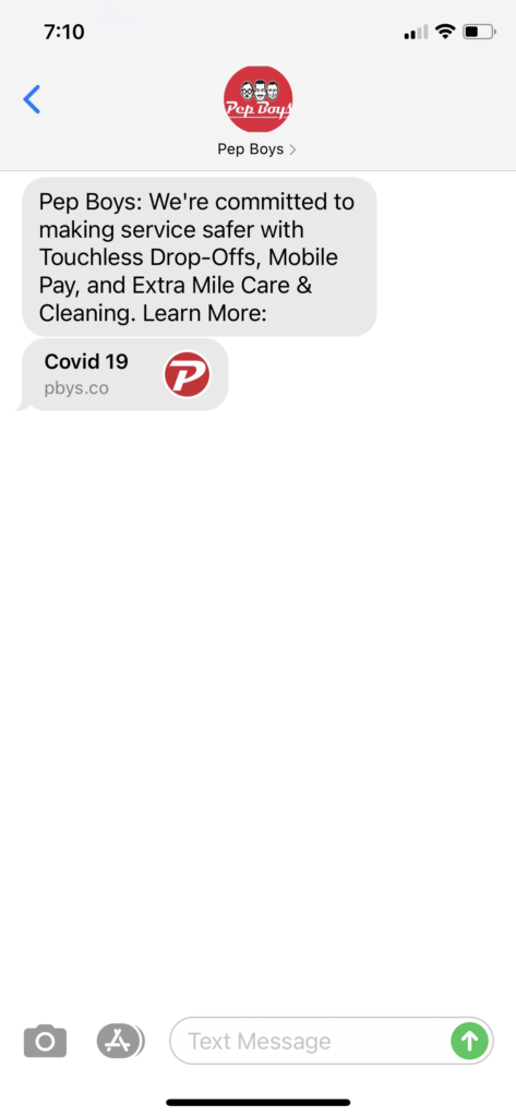Pep Boys Text Message Marketing Example - 10.30.2020