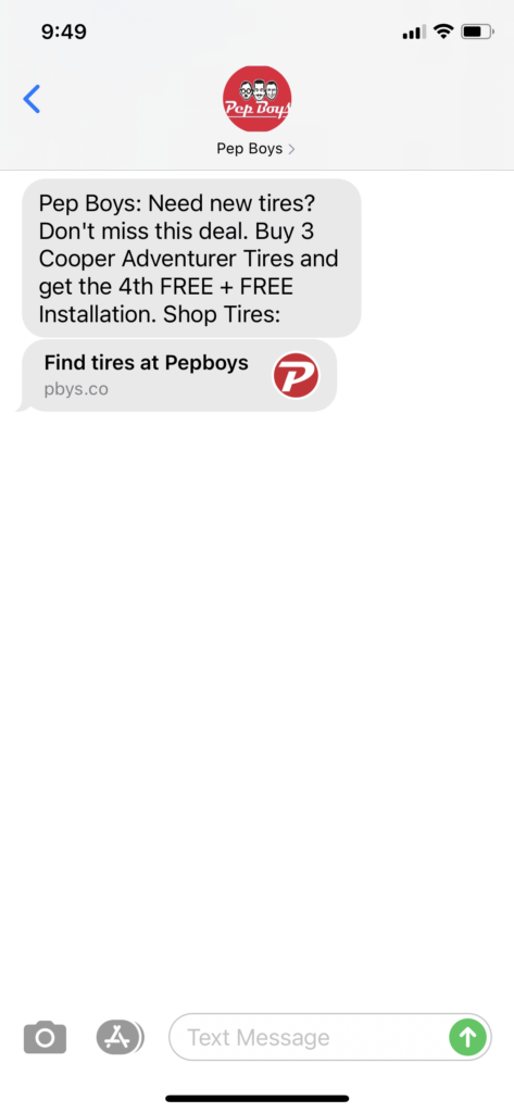 Pep Boys Text Message Marketing Example - 11.13.2020.PNG