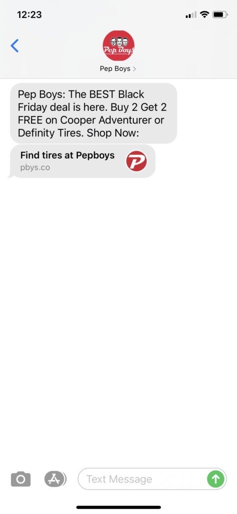 Pep Boys Text Message Marketing Example - 11.27.2020.PNG
