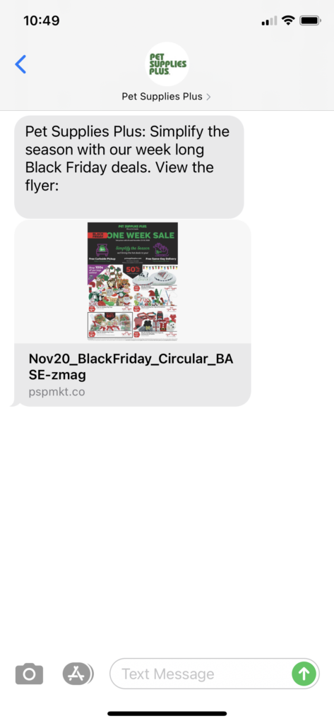 Pet Supplies Plus Text Message Marketing Example - 11.23.2020.PNG