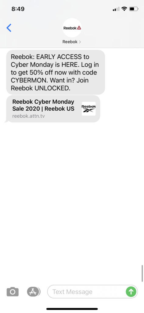 Reebok Text Message Marketing Example - 11.29.2020.PNG