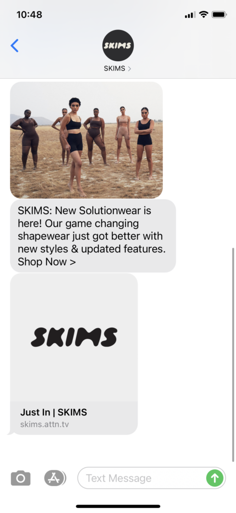 SKIMS Text Message Marketing Example - 10.29.2020