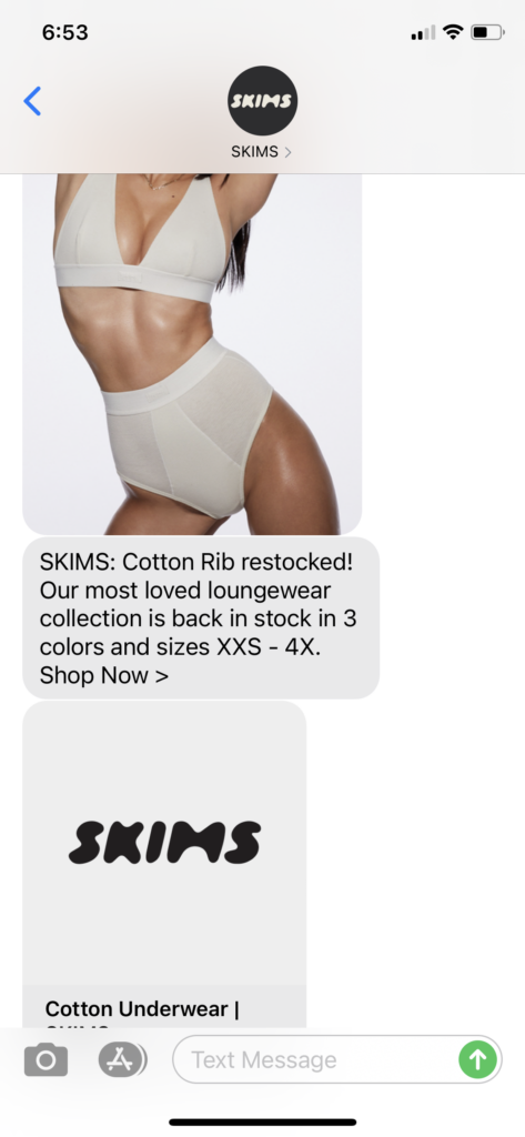 SKIMS Text Message Marketing Example - 11.01.2020