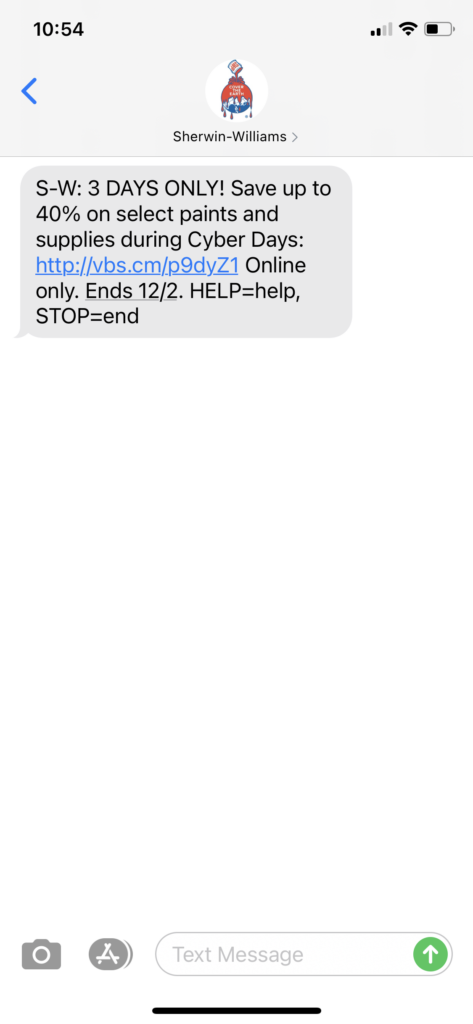 Sherwin-Williams Text Message Marketing Example - 11.30.2020.PNG