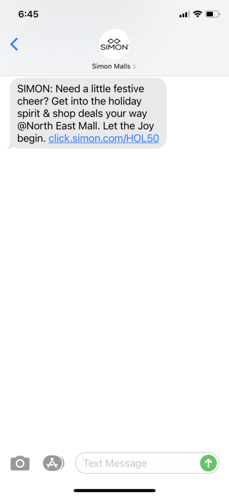 Simon Malls Text Message Marketing Example - 11.06.2020