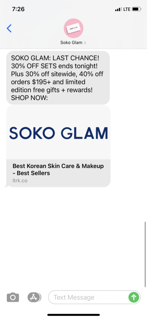 Soko Glam Text Message Marketing Example - 11.27.2020.PNG