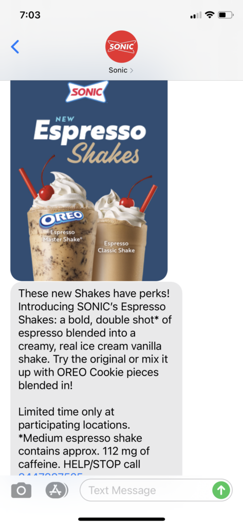 Sonic Text Message Marketing Example - 11.05.2020