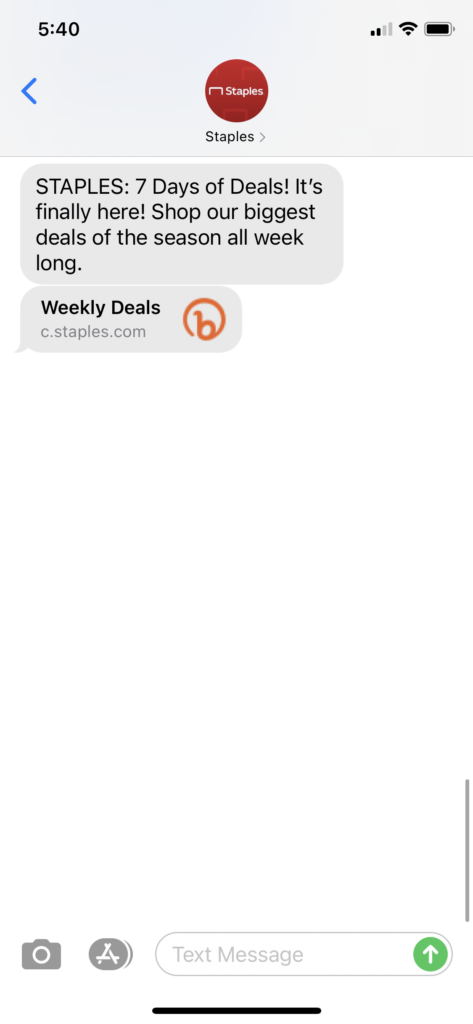 Staples Text Message Marketing Example - 11.22.2020.PNG