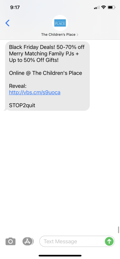 The CHildren's Place Text Message Marketing Example - 11.14.2020